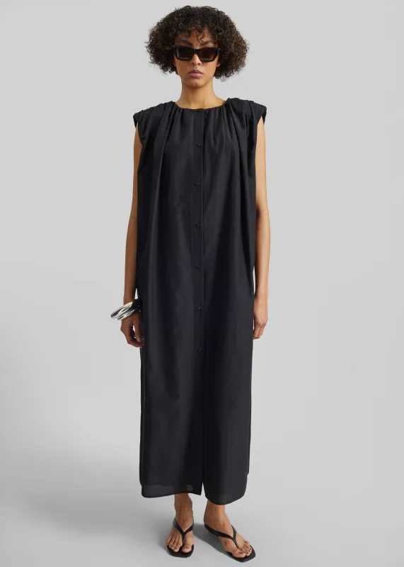 Loulou De Saison Cora Midi Cotton Silk Voile Dress - Black made by Loulou De Saison