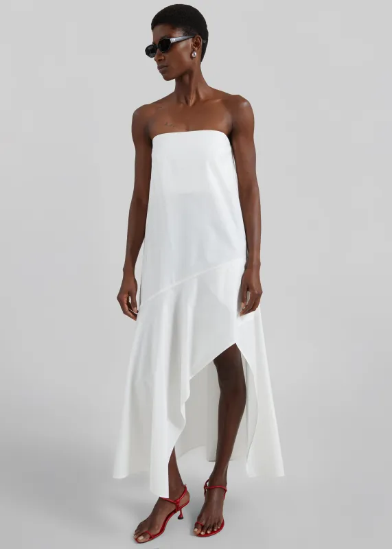 St. Agni Oxford Strapless Asymm Dress - White made by St. Agni