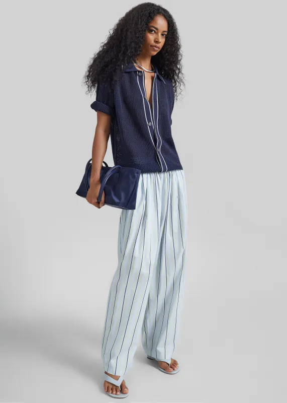 Otranto Cotton Barrel Leg Pants - Blue Multi Stripe made by Frankie Shop
