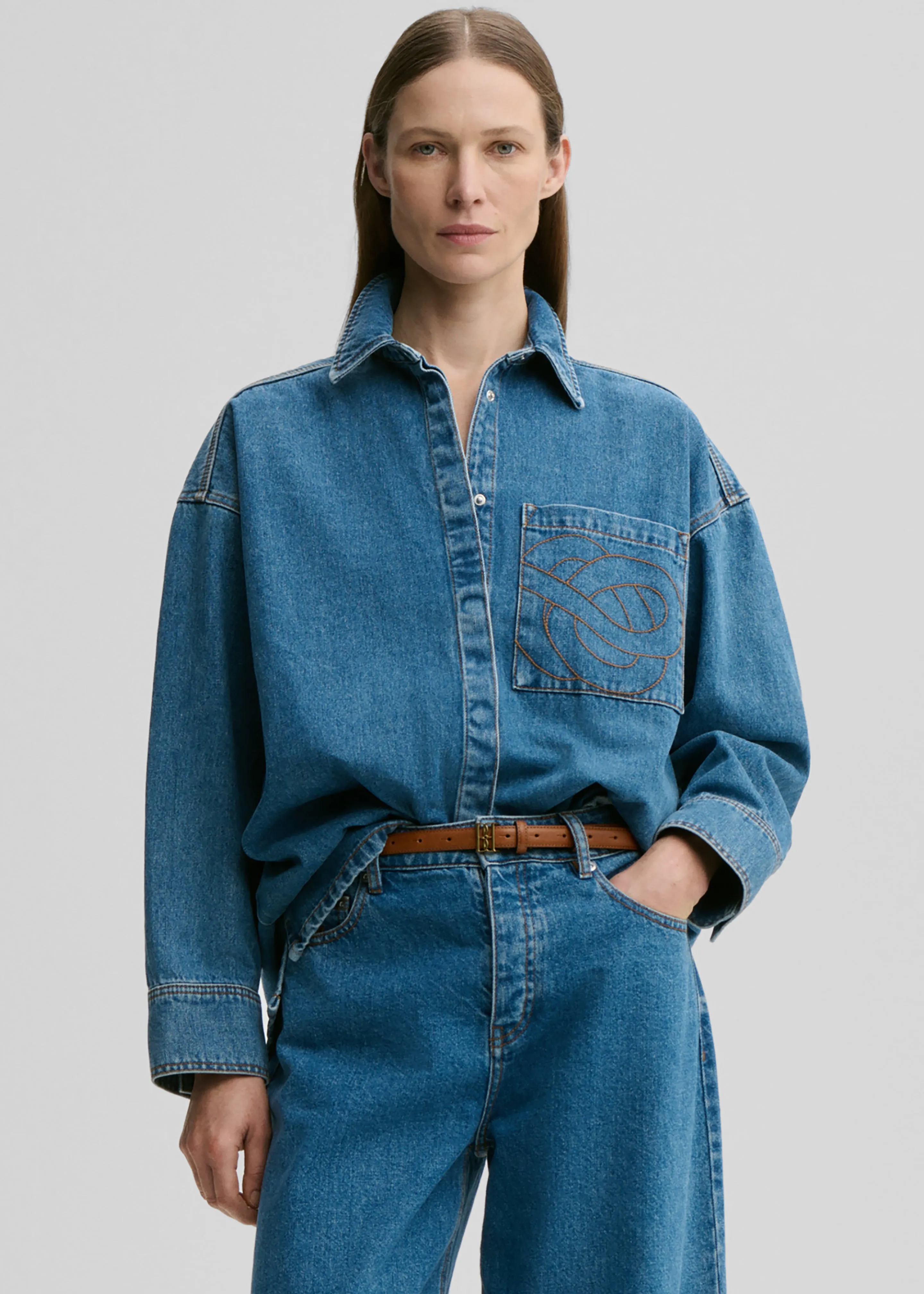 By Malene Birger Dea Denim Shirt - Mid Denim Blue sold by Frankie Shop