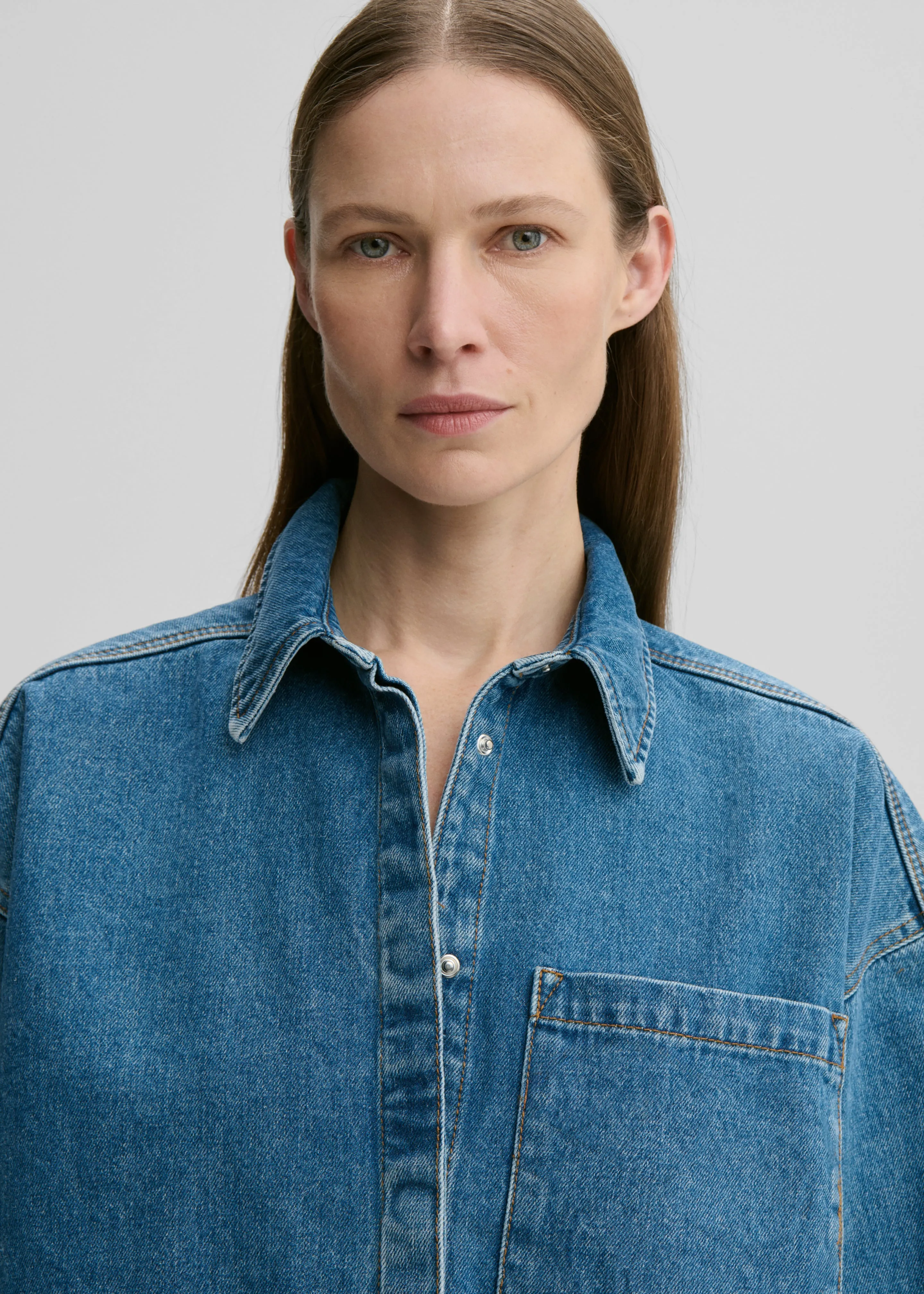 By Malene Birger Dea Denim Shirt - Mid Denim Blue sold by Frankie Shop product image thumbnail 3