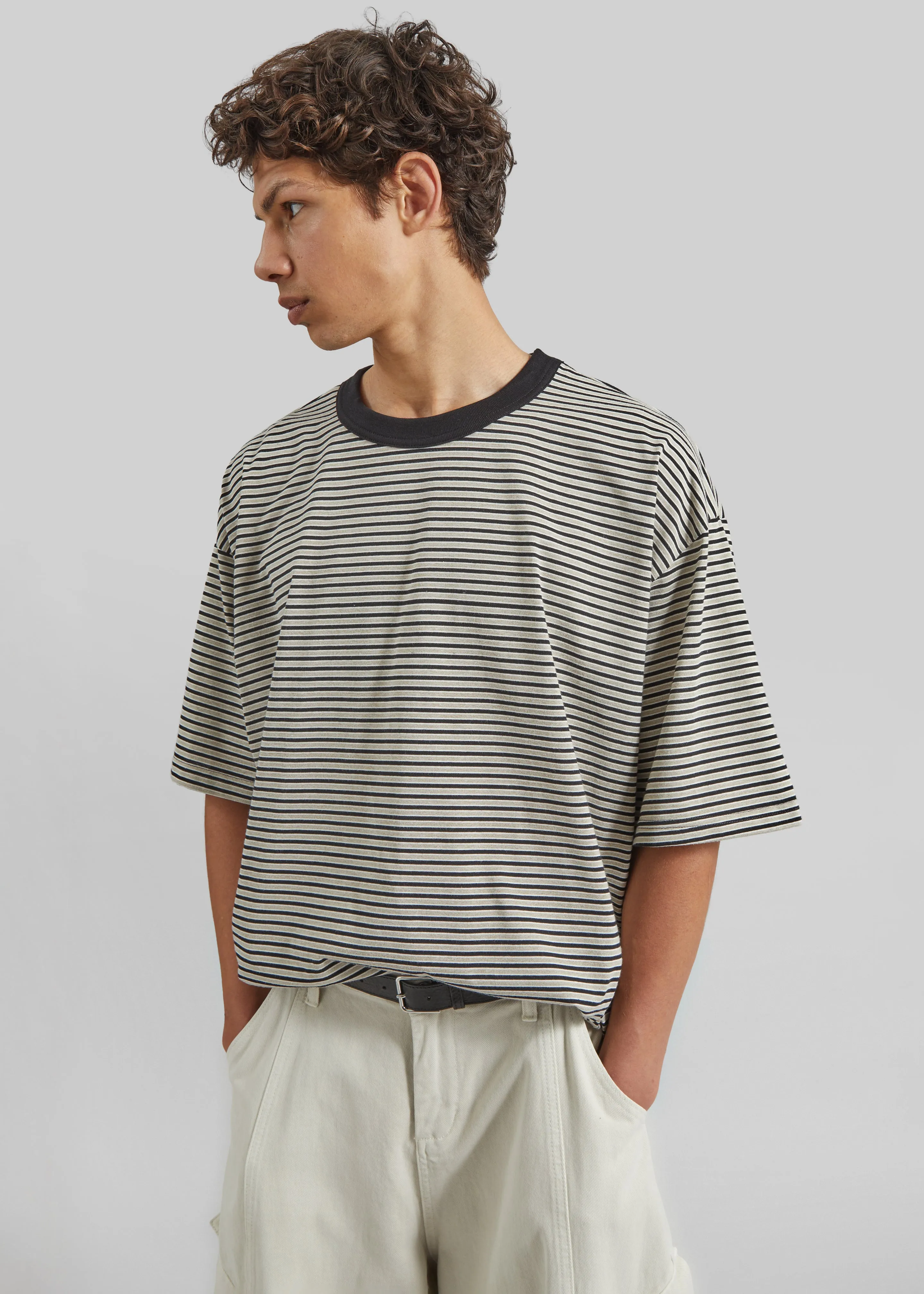 Wallace Oversized T-Shirt - Beige/Brown Stripe sold by Frankie Shop