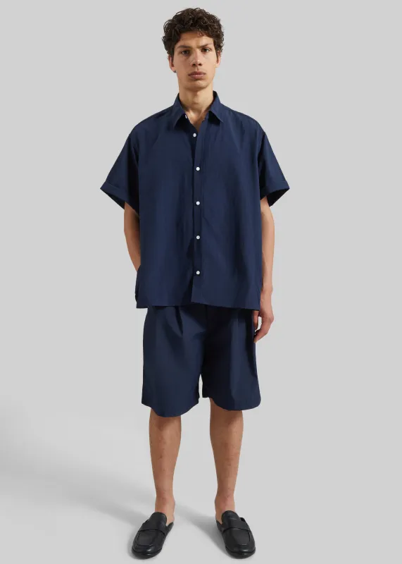 Colhame Adjustable Hem Short Sleeve Shirt - Navy made by Frankie Shop