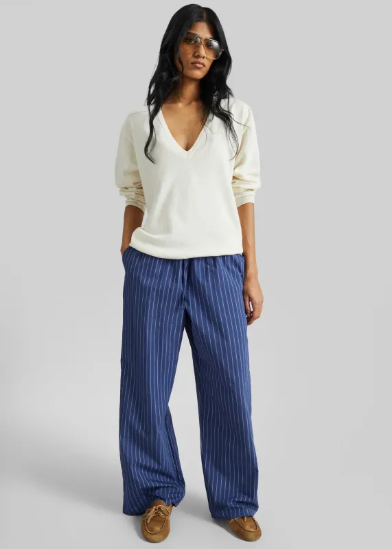 Almansa Drawstring Wide Pants - Blue Stripe made by Frankie Shop
