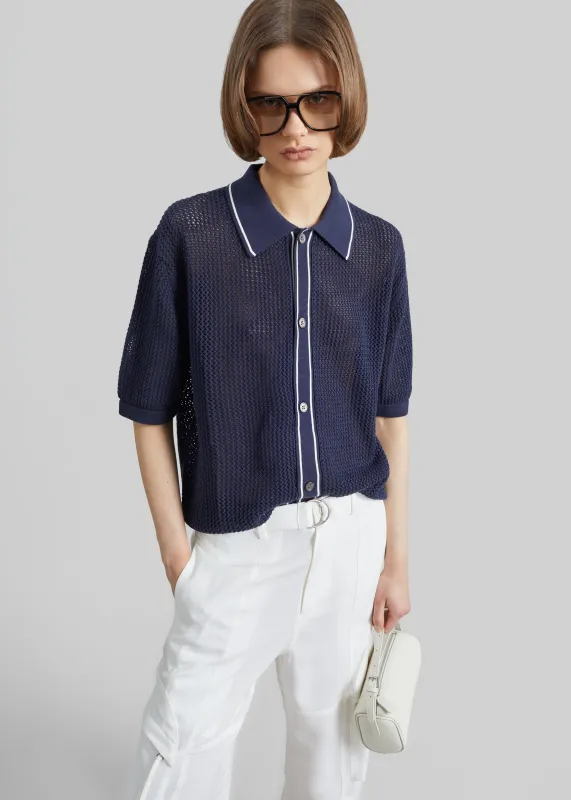 Monza Crochet Knit Cardigan - Navy made by Frankie Shop
