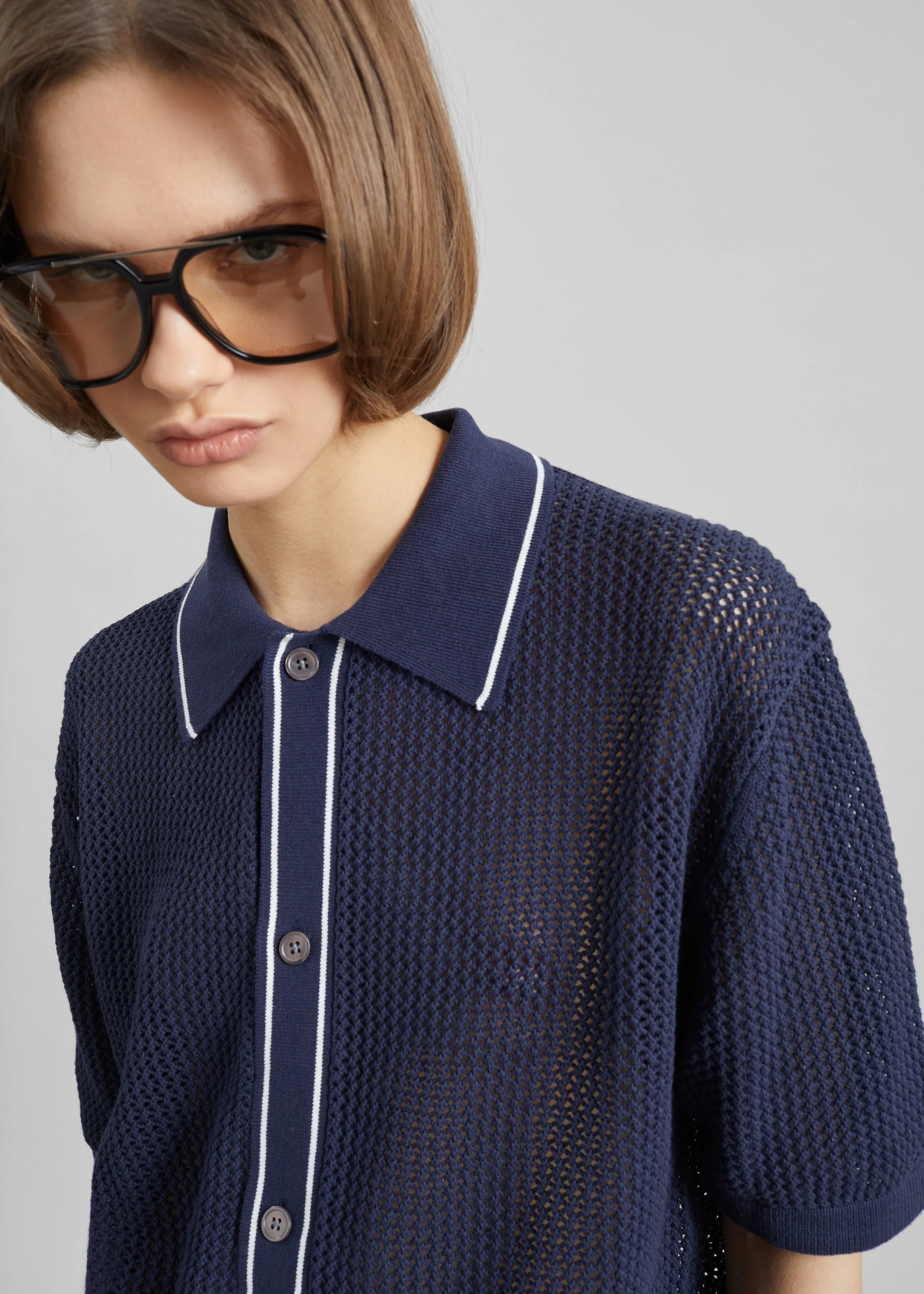 Monza Crochet Knit Cardigan - Navy sold by Frankie Shop product image thumbnail 3
