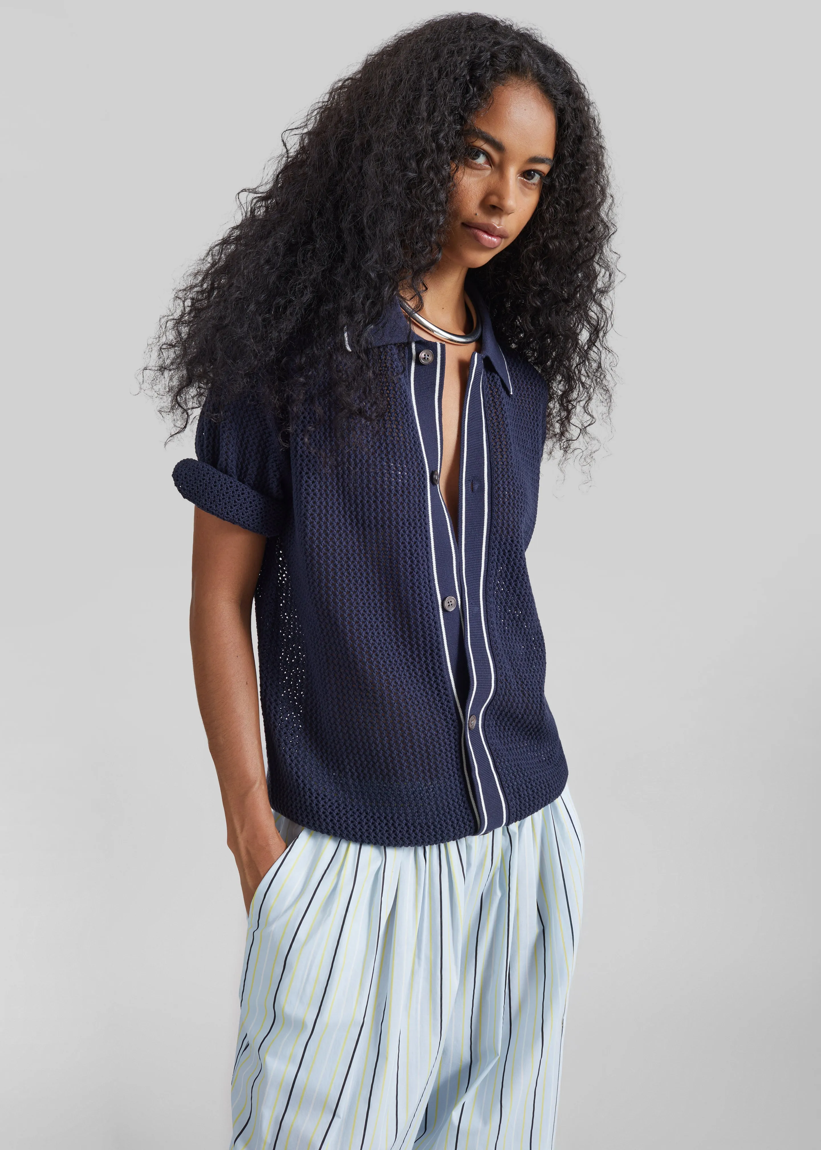 Monza Crochet Knit Cardigan - Navy sold by Frankie Shop product image thumbnail 5