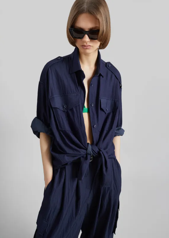 Trevi Textured Cargo Shirt - Navy made by Frankie Shop