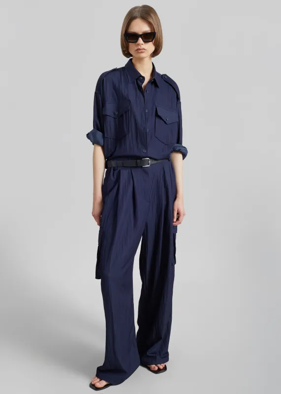 Trevi Textured Cargo Pants - Navy made by Frankie Shop