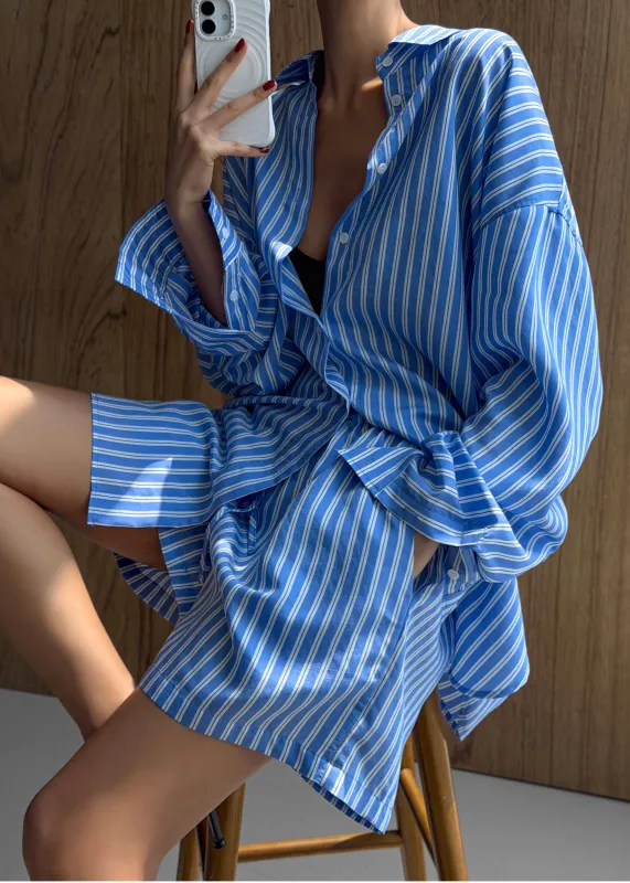 Toscane Oversized Shirt - Blue/White Stripe made by Frankie Shop