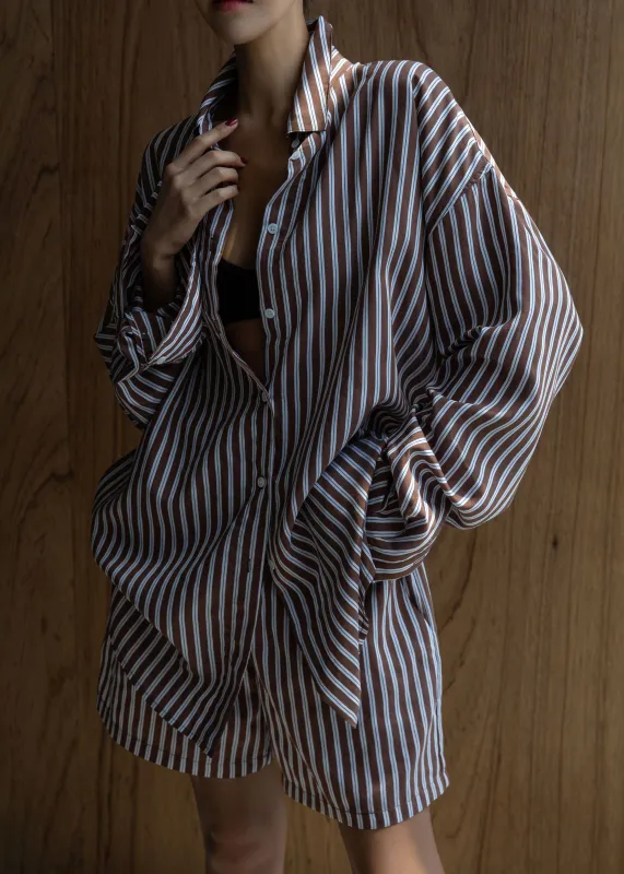 Toscane Oversized Shirt - Brown/White Stripe made by Frankie Shop