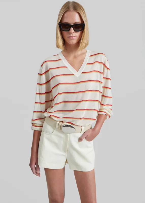 Ayen Sheer Knit Top - Ivory Multi Stripe made by Frankie Shop