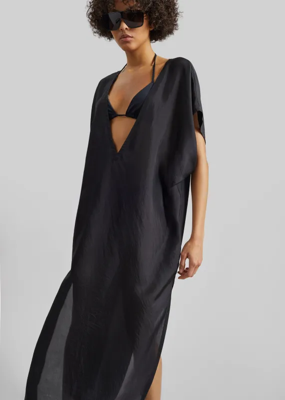 Ostuni Sheer Silk Kaftan Dress - Black made by Frankie Shop