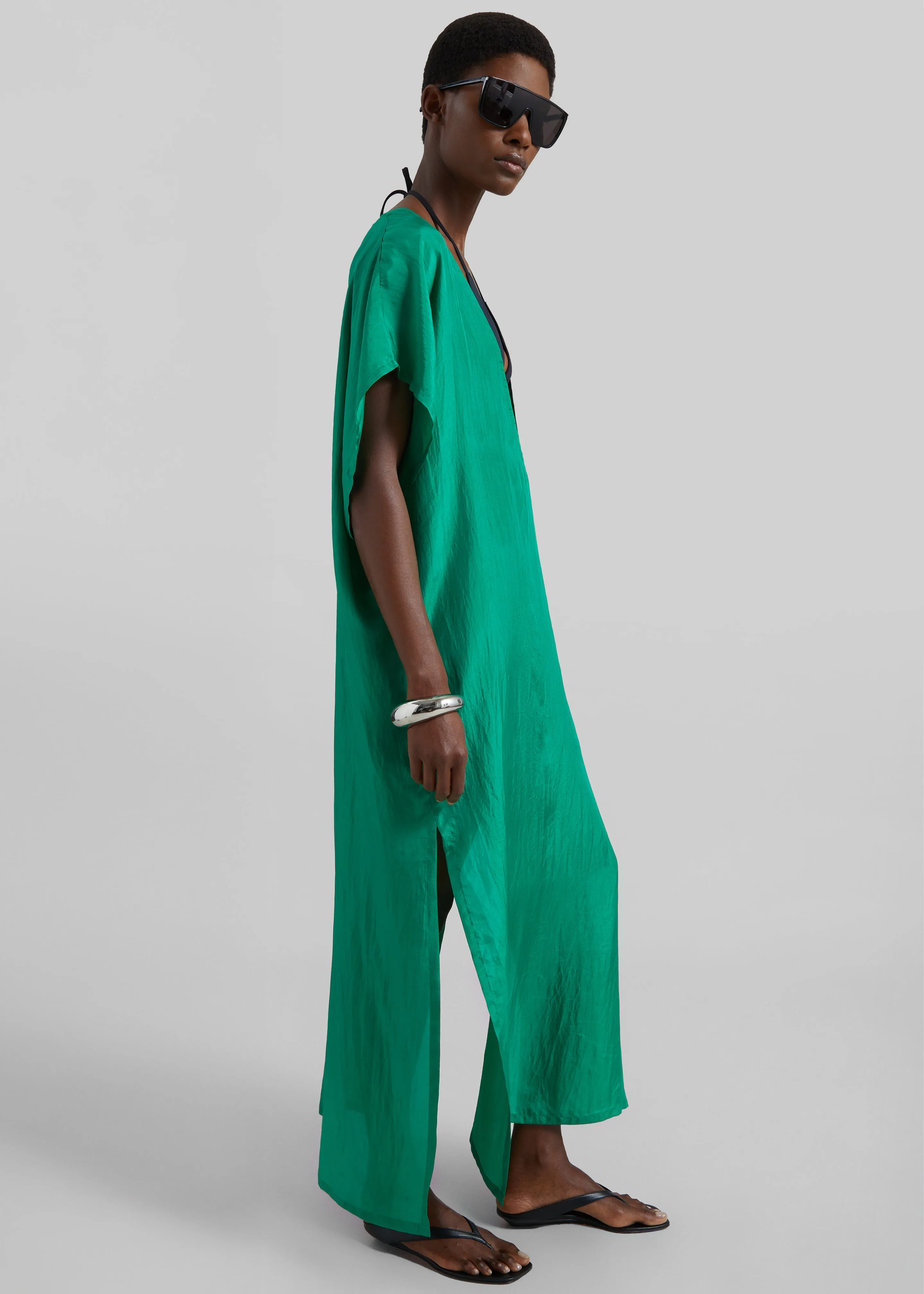 Ostuni Sheer Silk Kaftan Dress - Emerald sold by Frankie Shop product image thumbnail 4