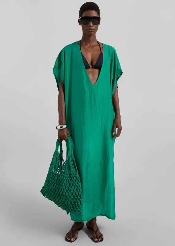Ostuni Sheer Silk Kaftan Dress - Emerald made by Frankie Shop