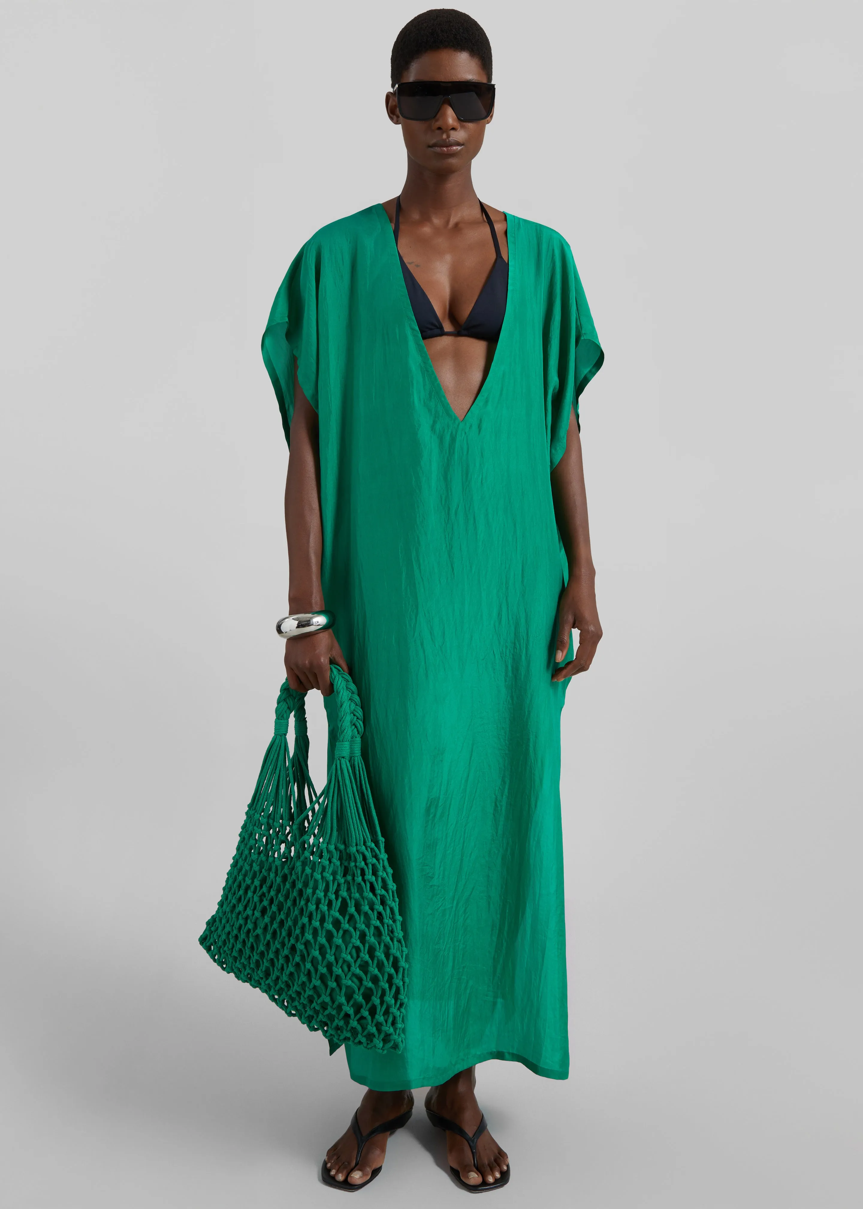 Ostuni Sheer Silk Kaftan Dress - Emerald sold by Frankie Shop