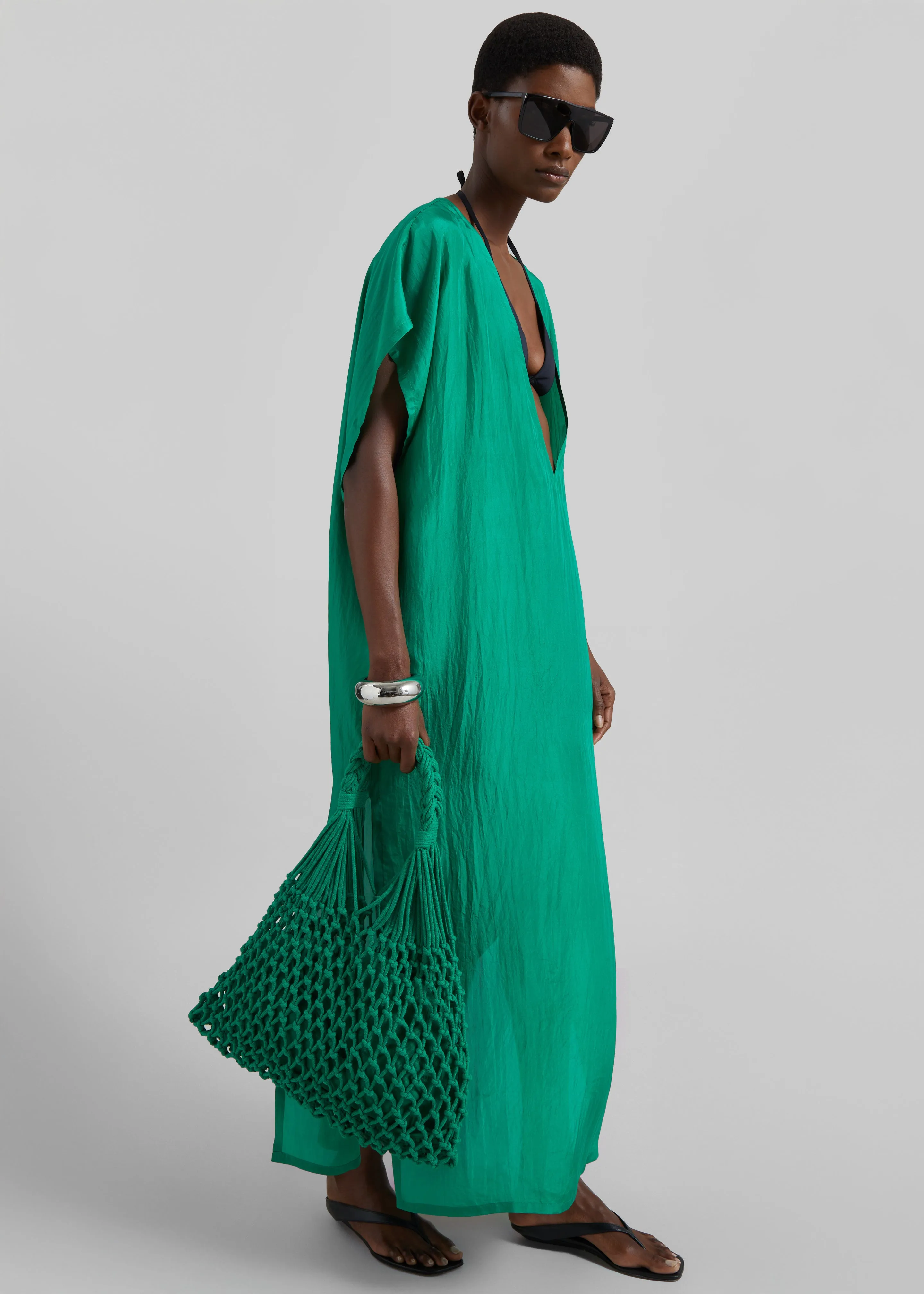 Ostuni Sheer Silk Kaftan Dress - Emerald sold by Frankie Shop product image thumbnail 2