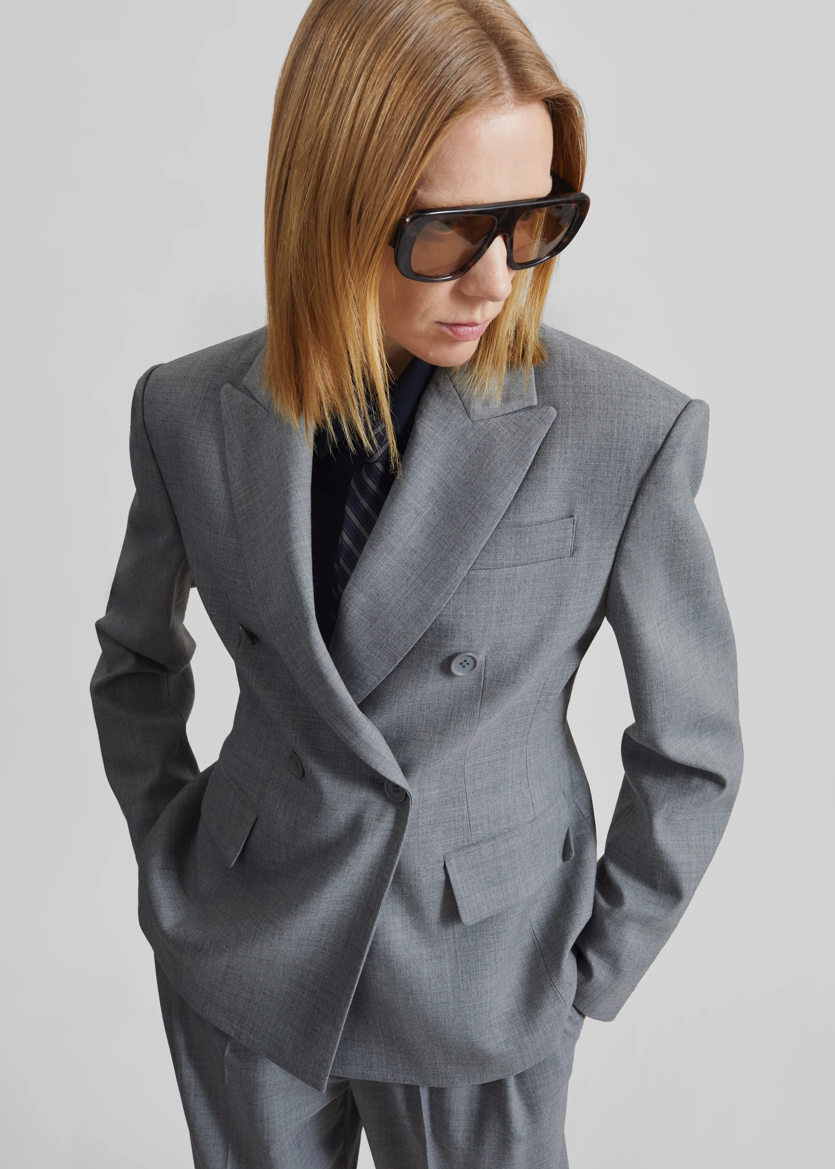 Doyer Cinched Blazer - Light Grey sold by Frankie Shop