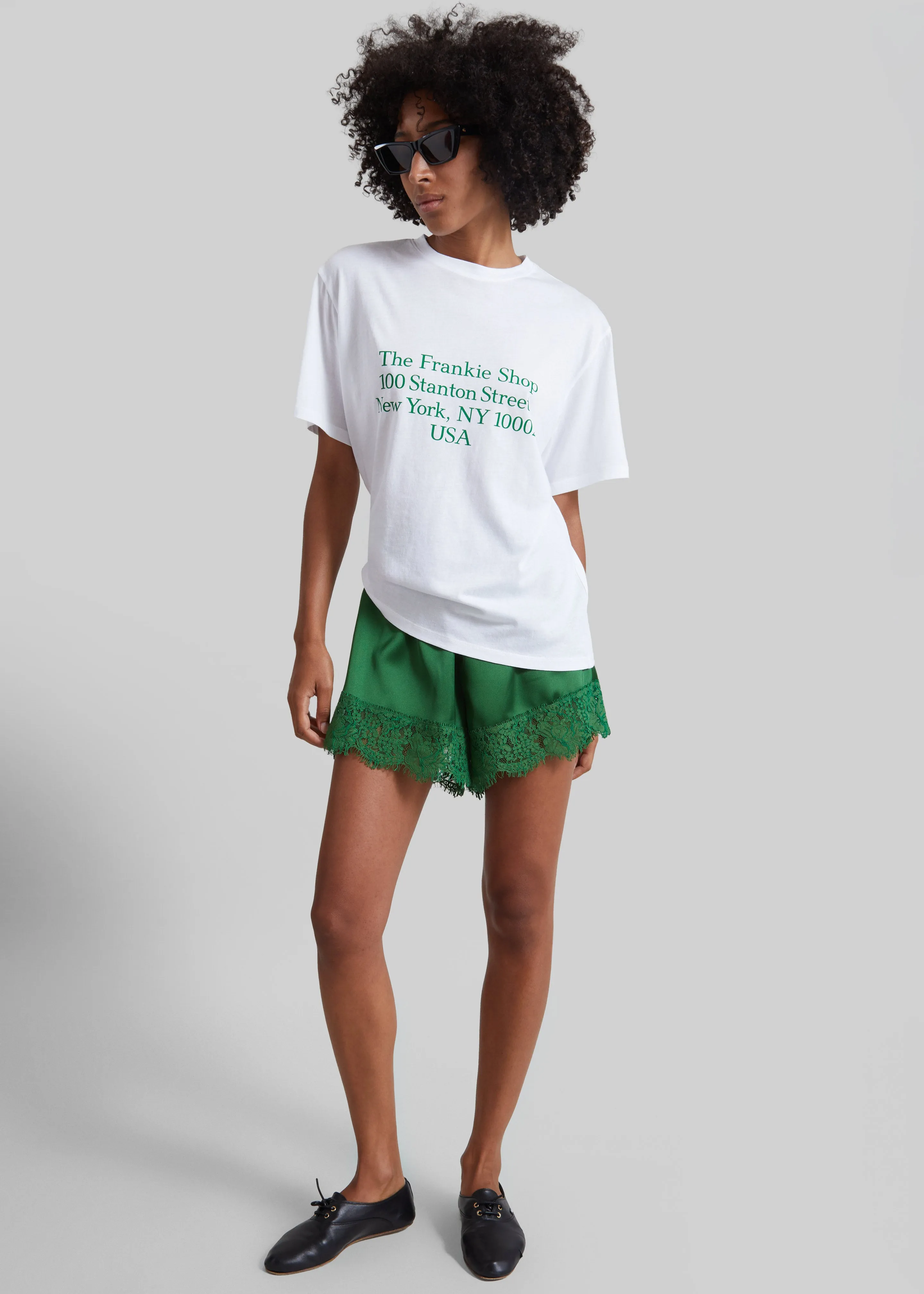 Albesa Satin Lace Trim Shorts - Kelly Green sold by Frankie Shop product image thumbnail 3