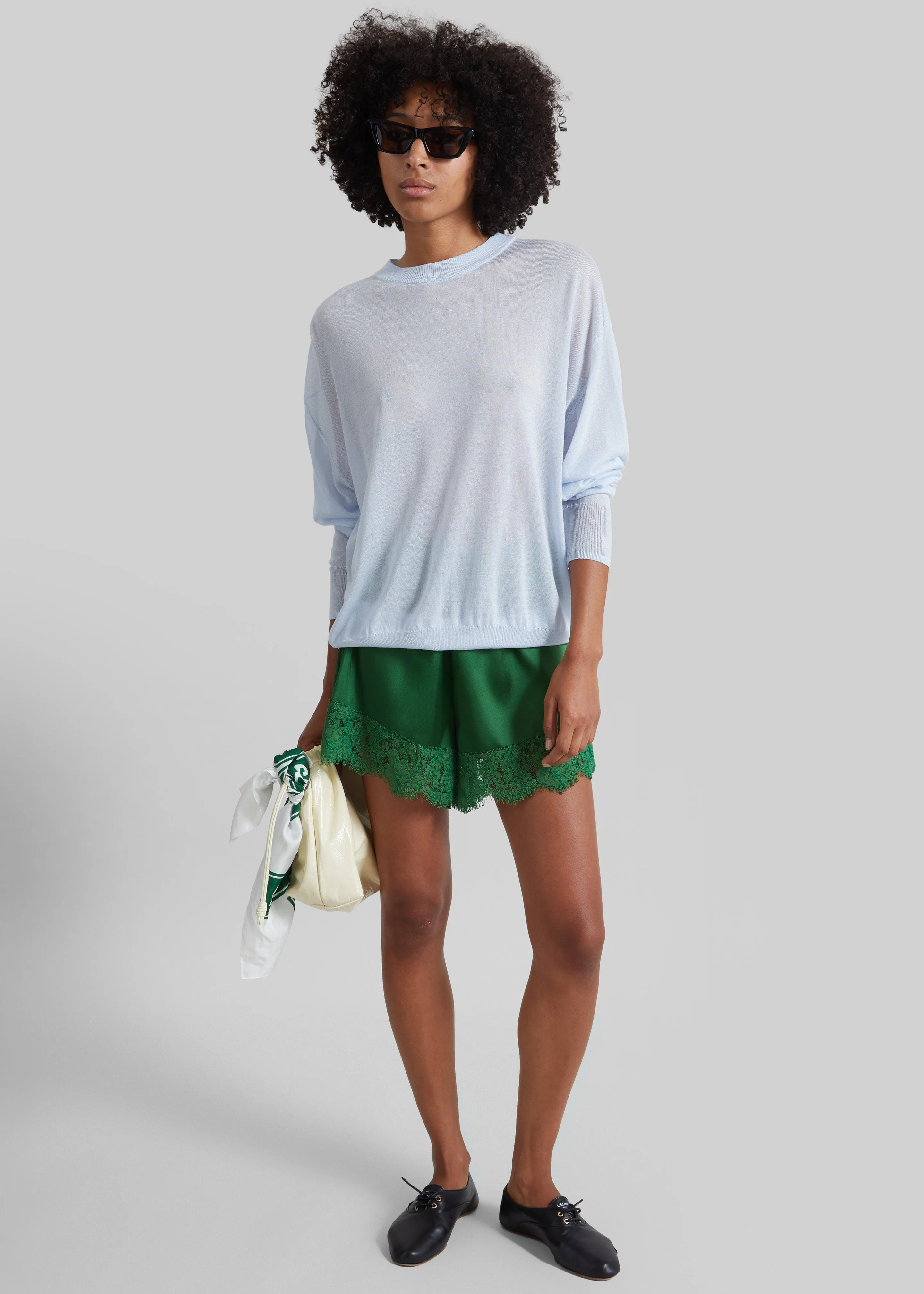 Albesa Satin Lace Trim Shorts - Kelly Green sold by Frankie Shop