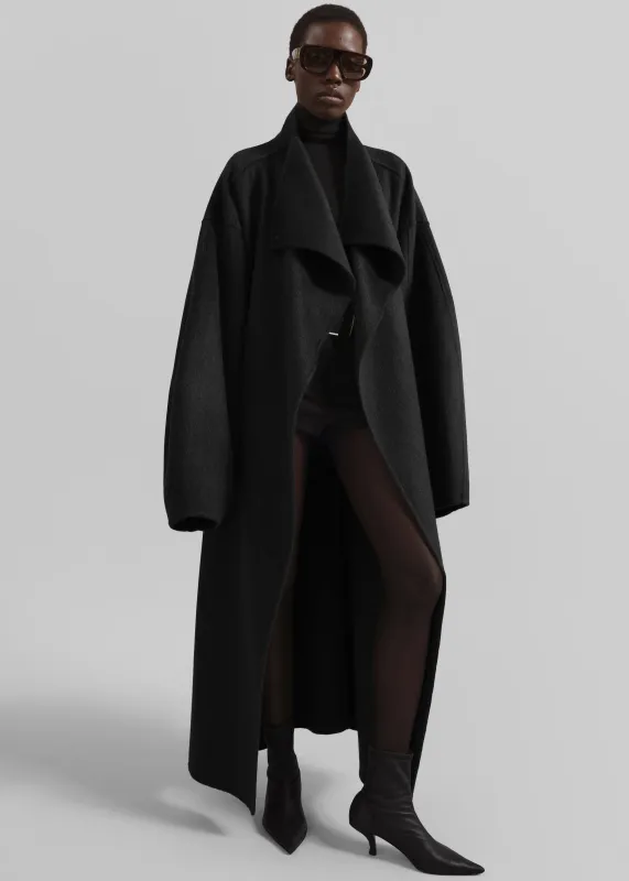 Leroy Funnel Neck Wool Coat - Black made by Frankie Shop