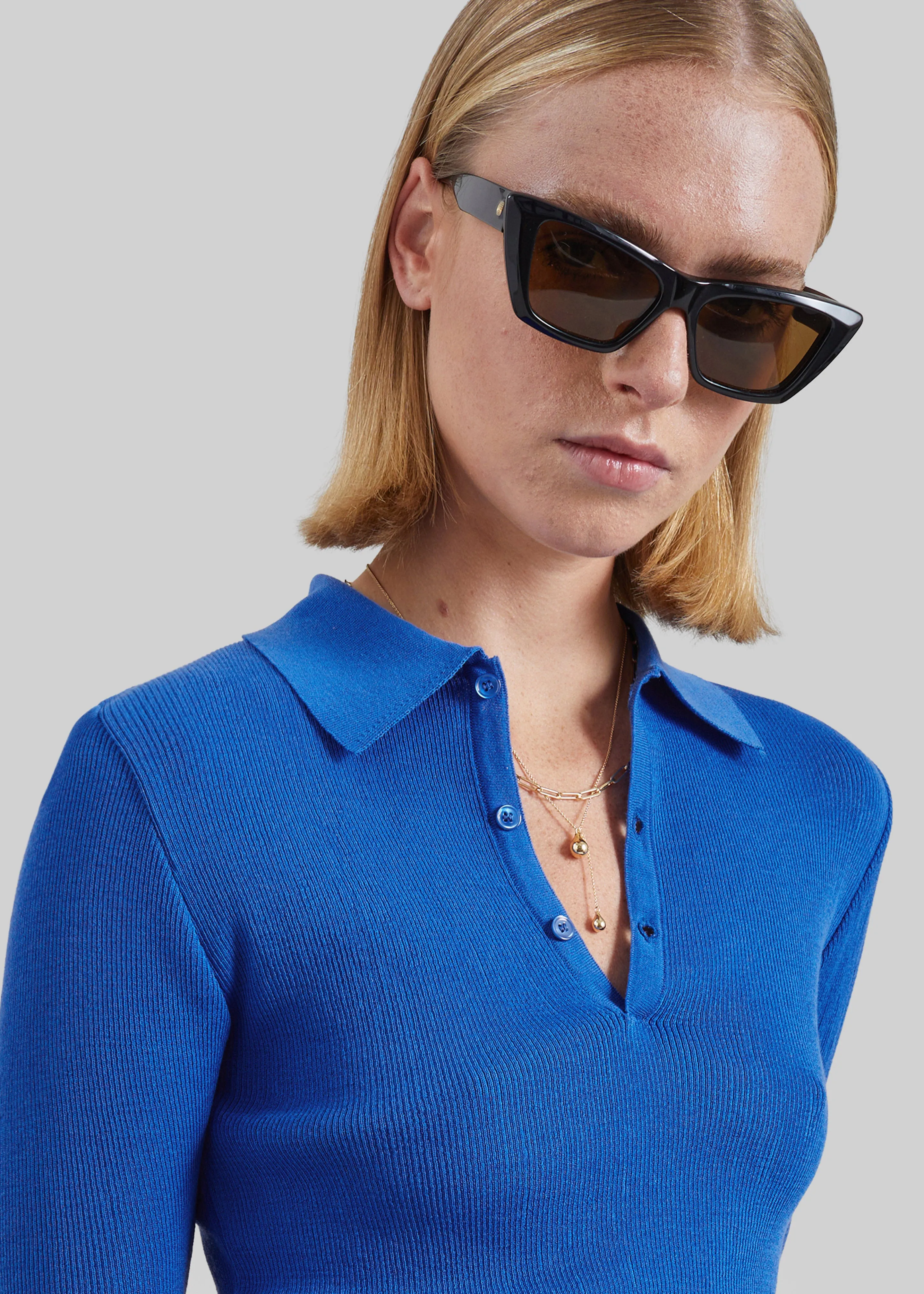 Vally Ribbed Knit Polo Top - Cobalt sold by Frankie Shop product image thumbnail 2