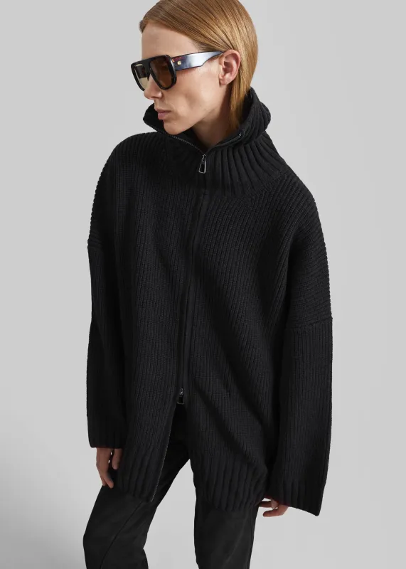 Veda Oversized Zip-Up Cardigan - Black made by Frankie Shop