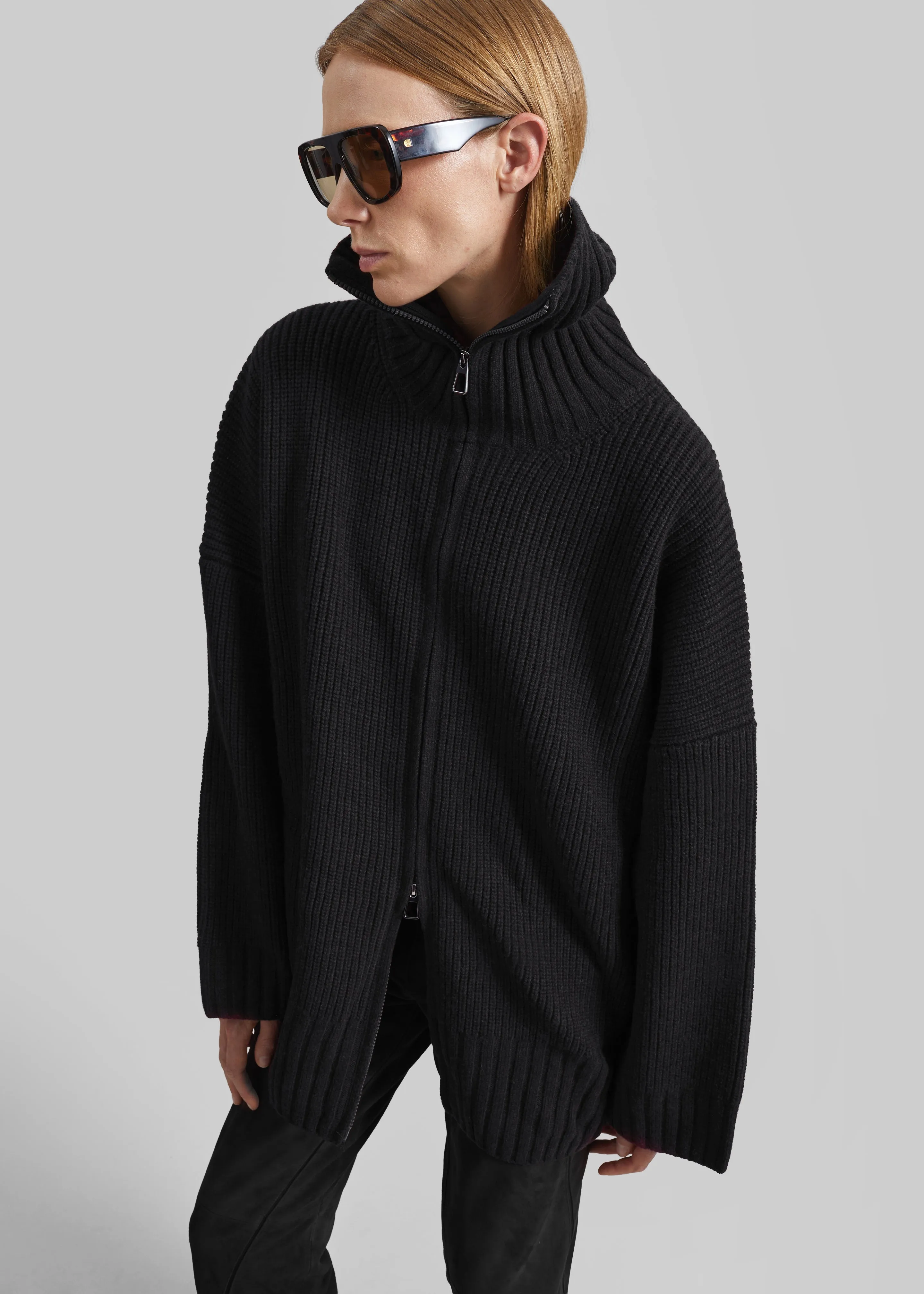 Veda Oversized Zip-Up Cardigan - Black sold by Frankie Shop