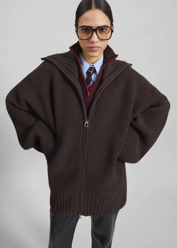 Veda Oversized Zip-Up Cardigan - Brown made by Frankie Shop