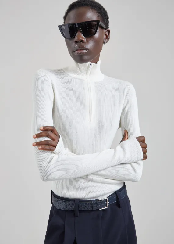 Sade Knit Zip Sweater - White made by Frankie Shop