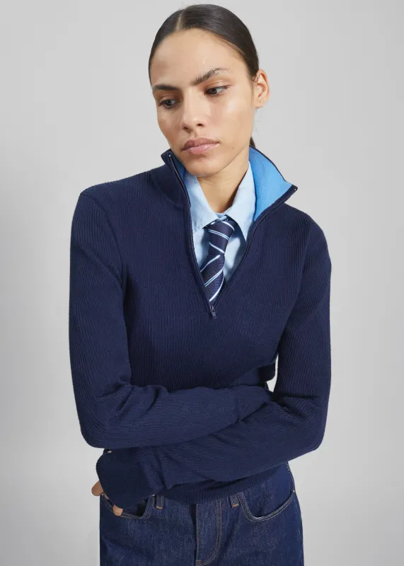Sade Knit Zip Sweater - Dark Navy/Light Blue made by Frankie Shop
