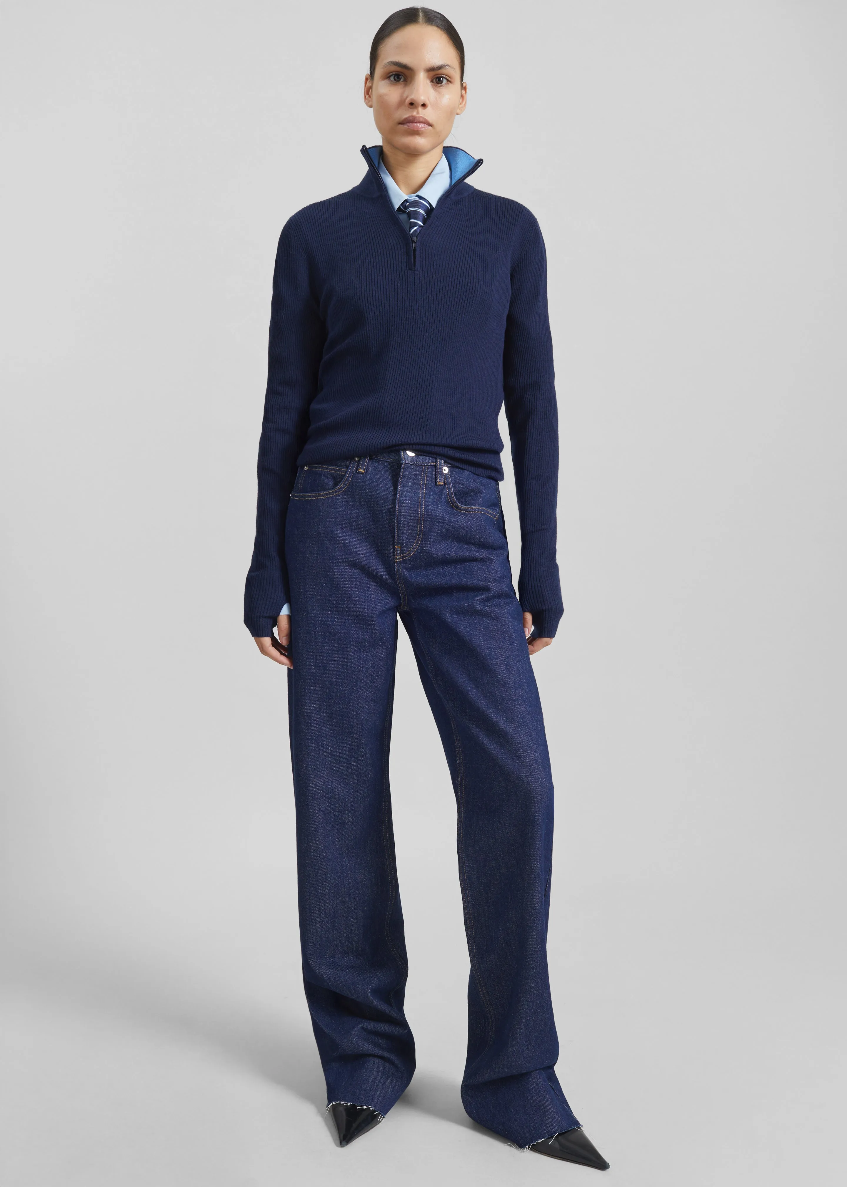 Sade Knit Zip Sweater - Dark Navy/Light Blue sold by Frankie Shop product image thumbnail 4