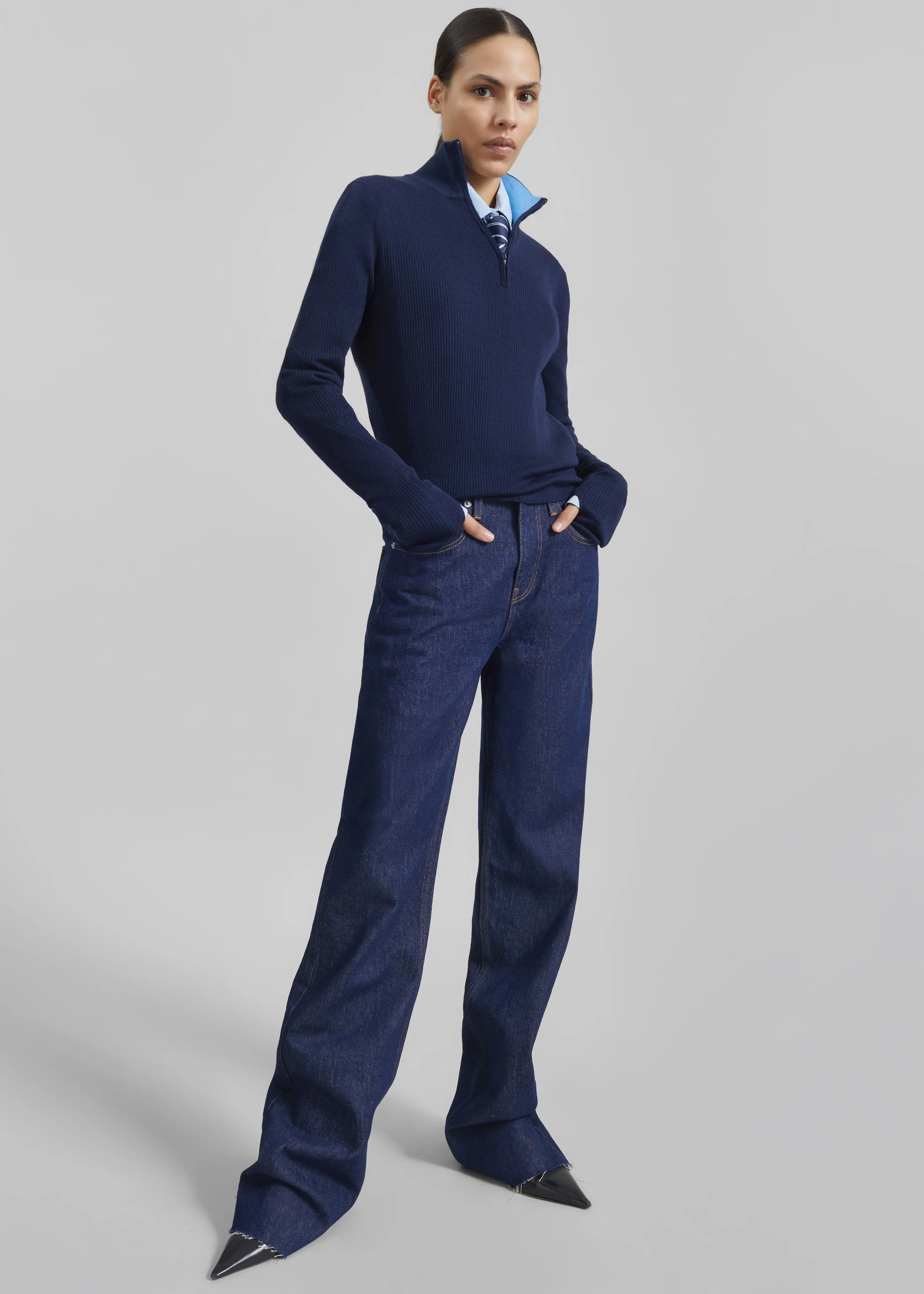 Sade Knit Zip Sweater - Dark Navy/Light Blue sold by Frankie Shop product image thumbnail 2