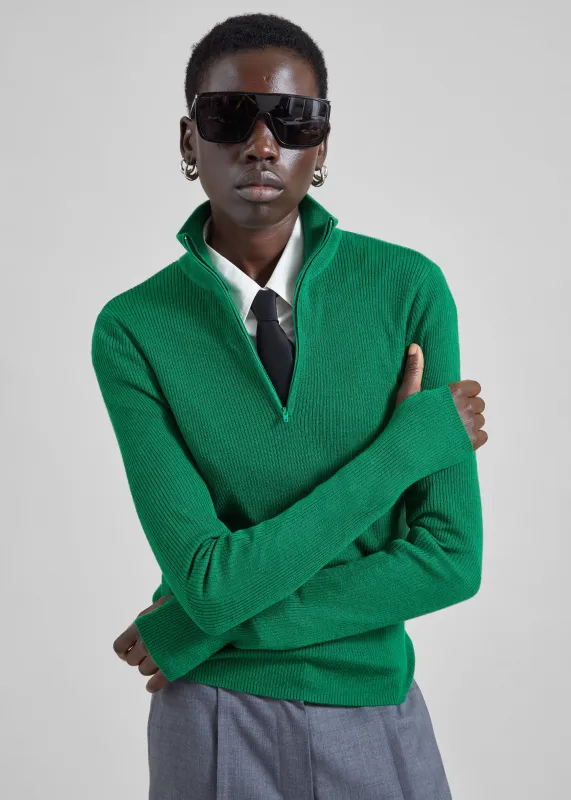 Sade Knit Zip Sweater - Green made by Frankie Shop