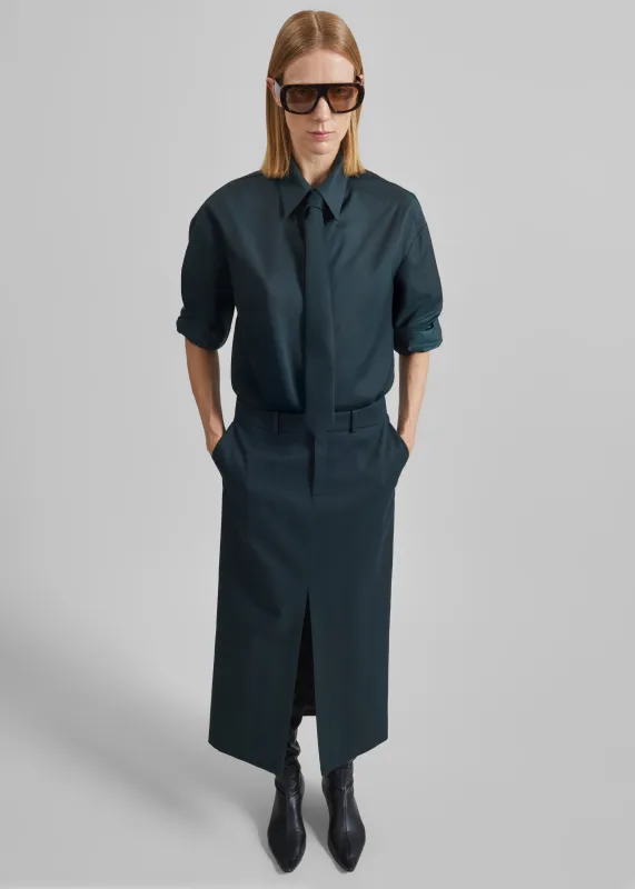Peri Tie Neck Shirt - Bottle Green made by Frankie Shop