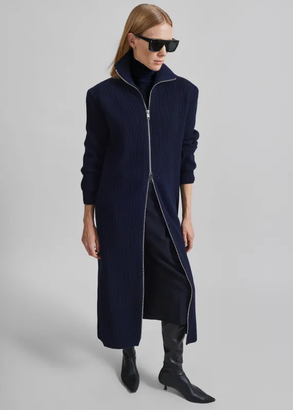 Nolia Knit Long Cardigan Dress - Navy made by Frankie Shop
