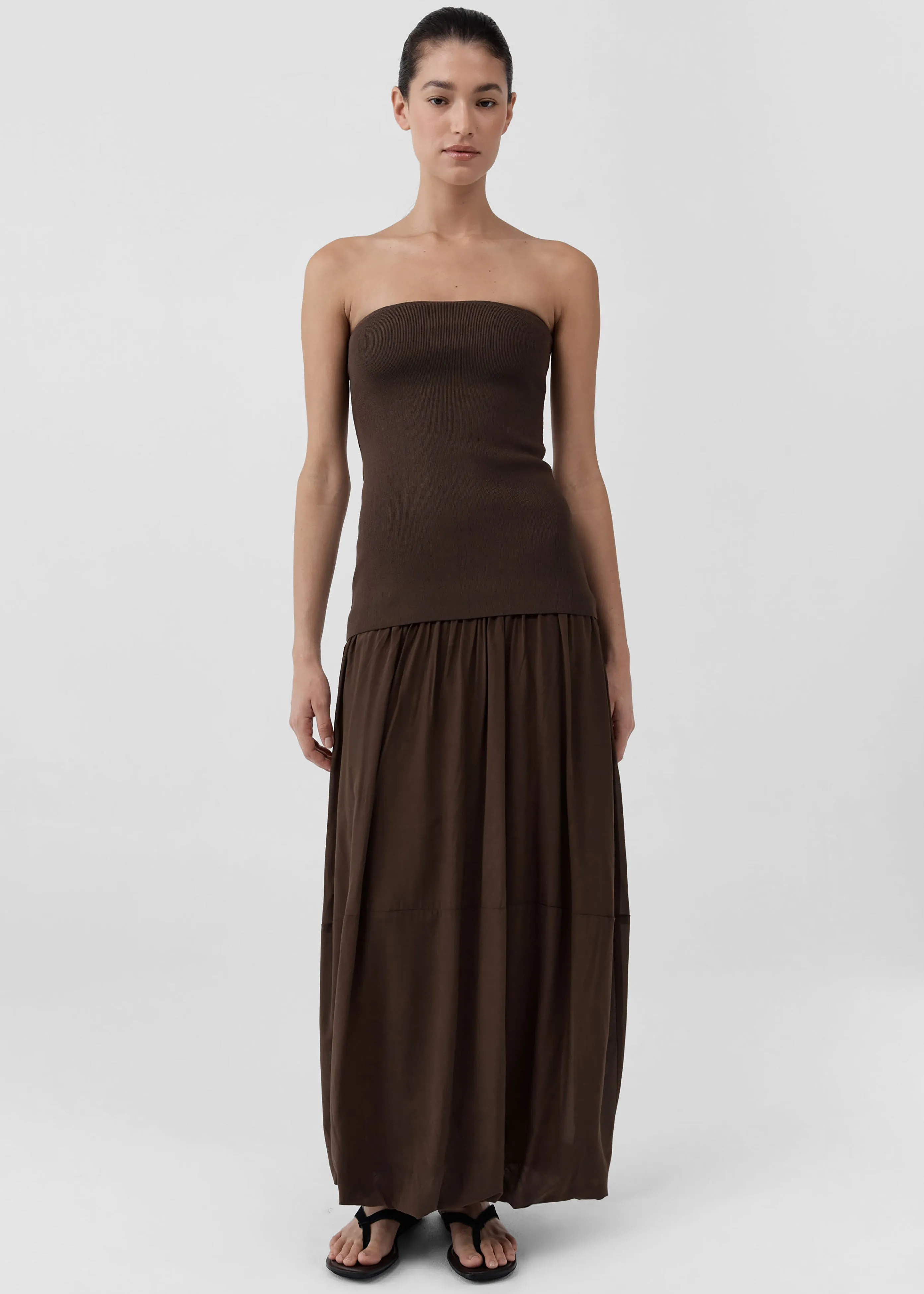 St. Agni Strapless Balloon Hem Dress - Cedar sold by Frankie Shop