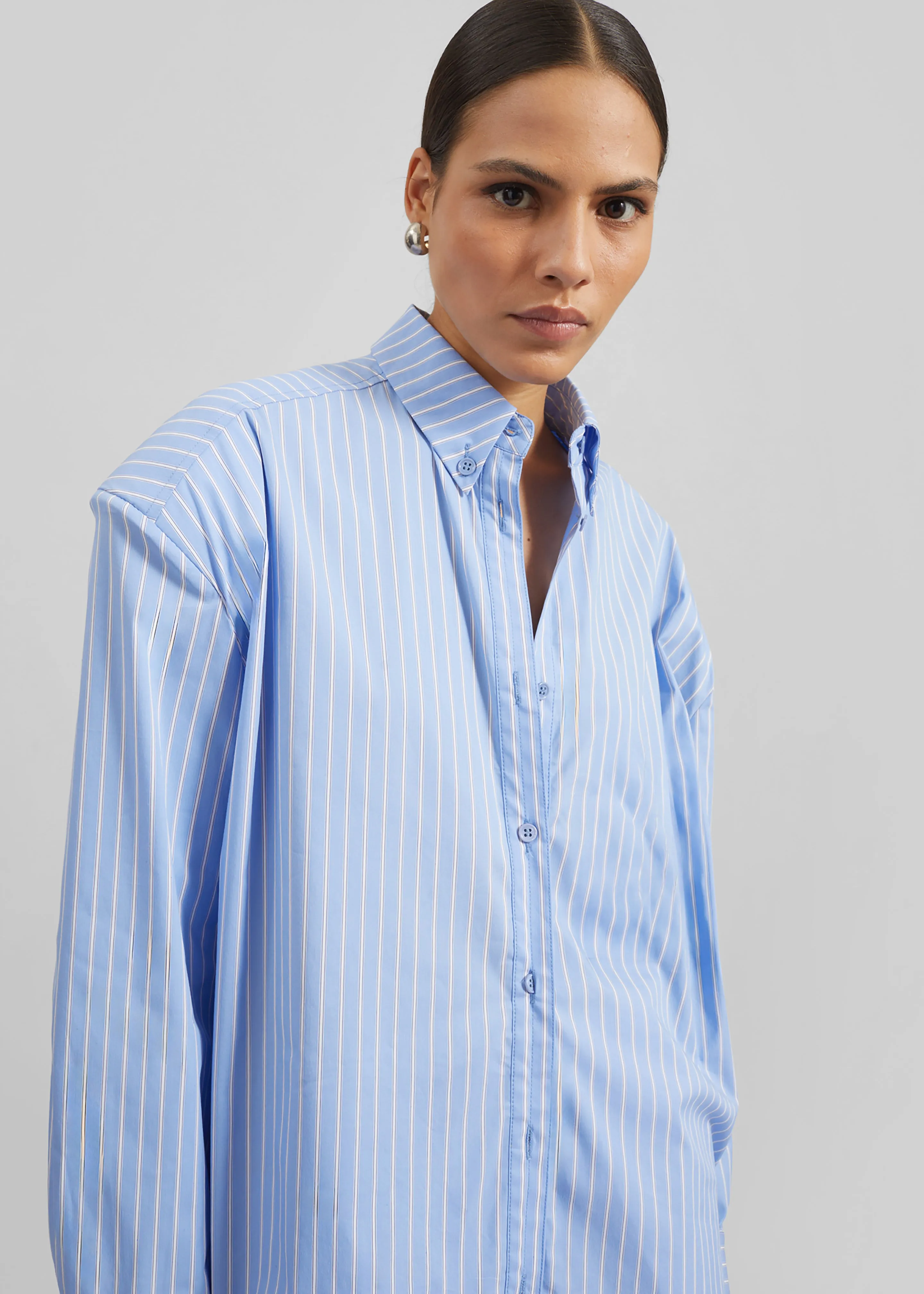 Oana Cotton Padded Shirt - Blue/White Stripe sold by Frankie Shop product image thumbnail 4