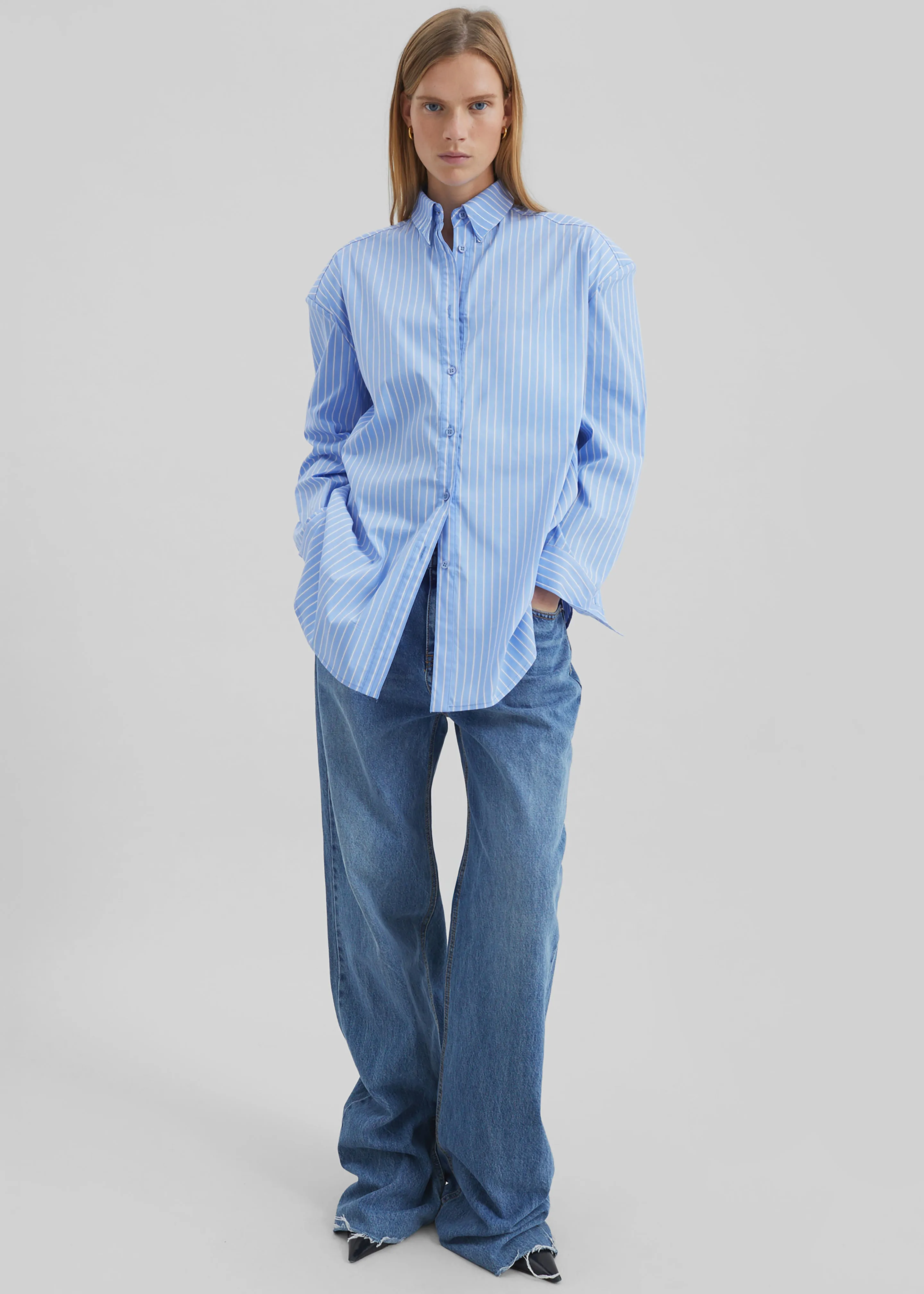 Oana Cotton Padded Shirt - Blue/White Stripe sold by Frankie Shop product image thumbnail 3