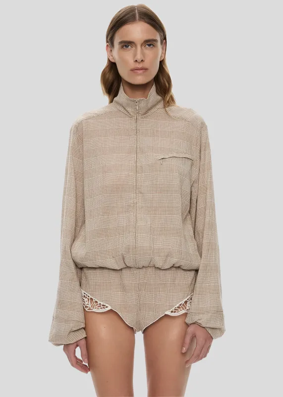 Christopher Esber Batiste Embroidered Handkerchief One Piece - Sepia Check made by Christopher Esber