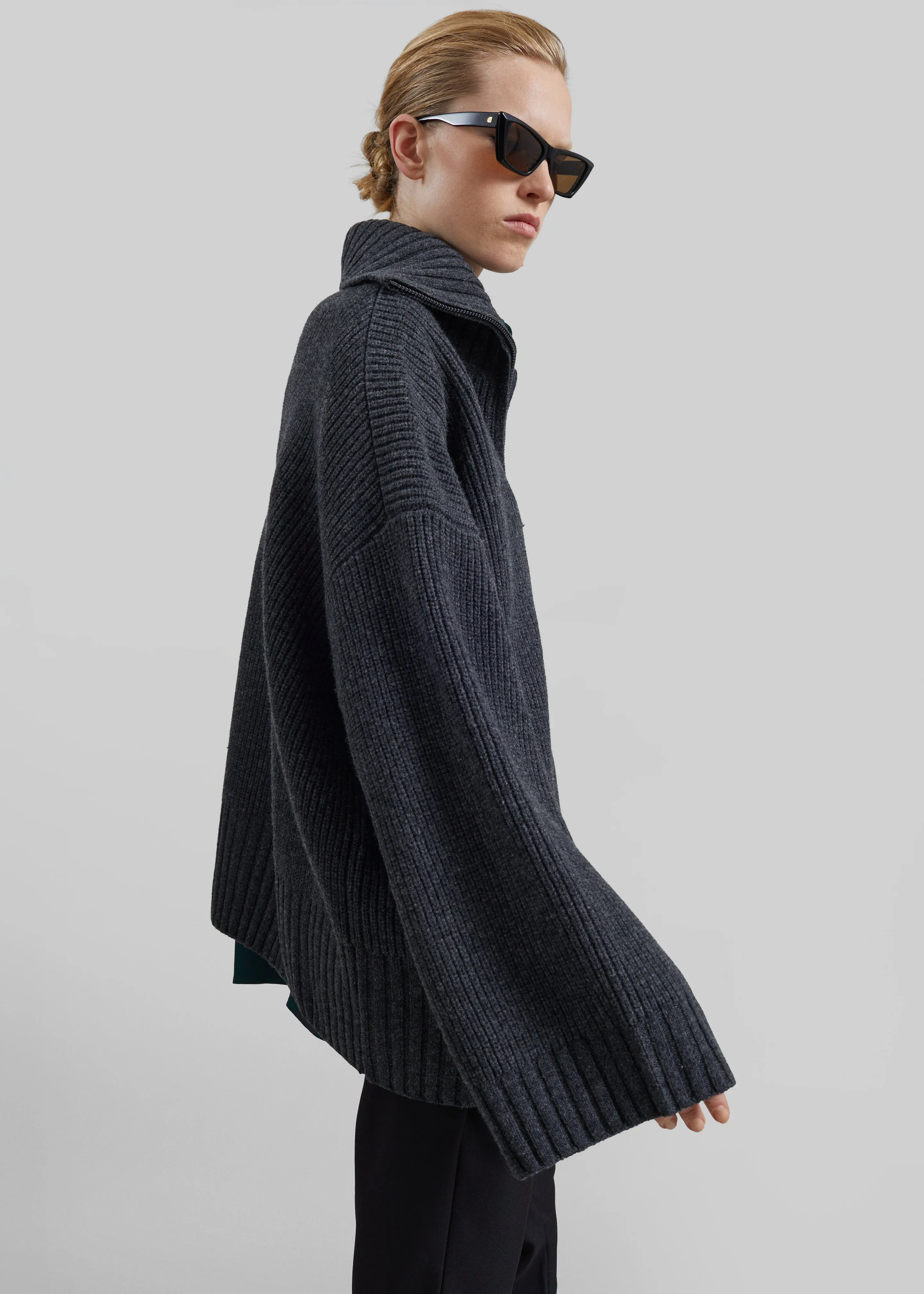 Veda Oversized Zip-Up Cardigan - Charcoal sold by Frankie Shop product image thumbnail 2