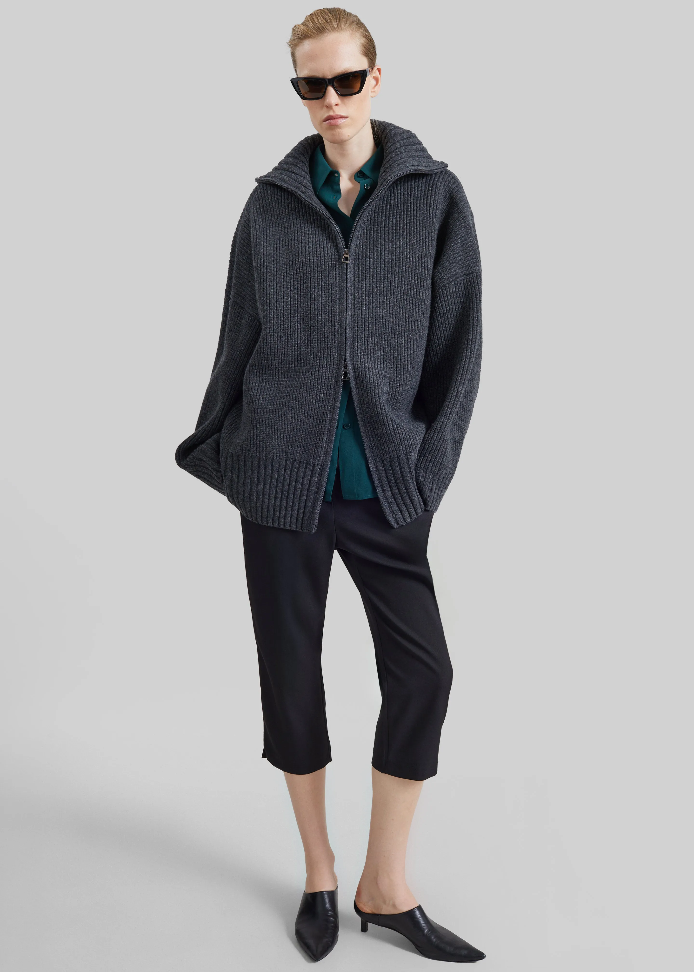 Veda Oversized Zip-Up Cardigan - Charcoal sold by Frankie Shop product image thumbnail 4