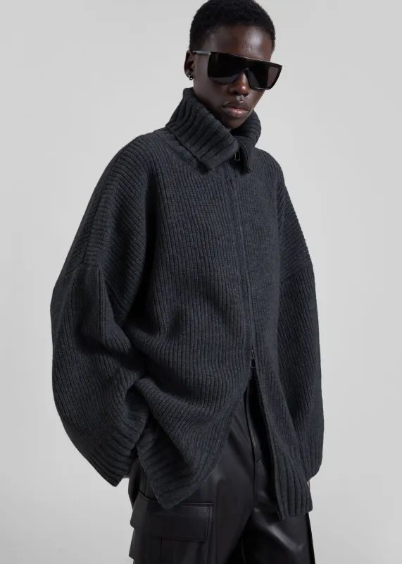 Veda Oversized Zip-Up Cardigan - Charcoal made by Frankie Shop