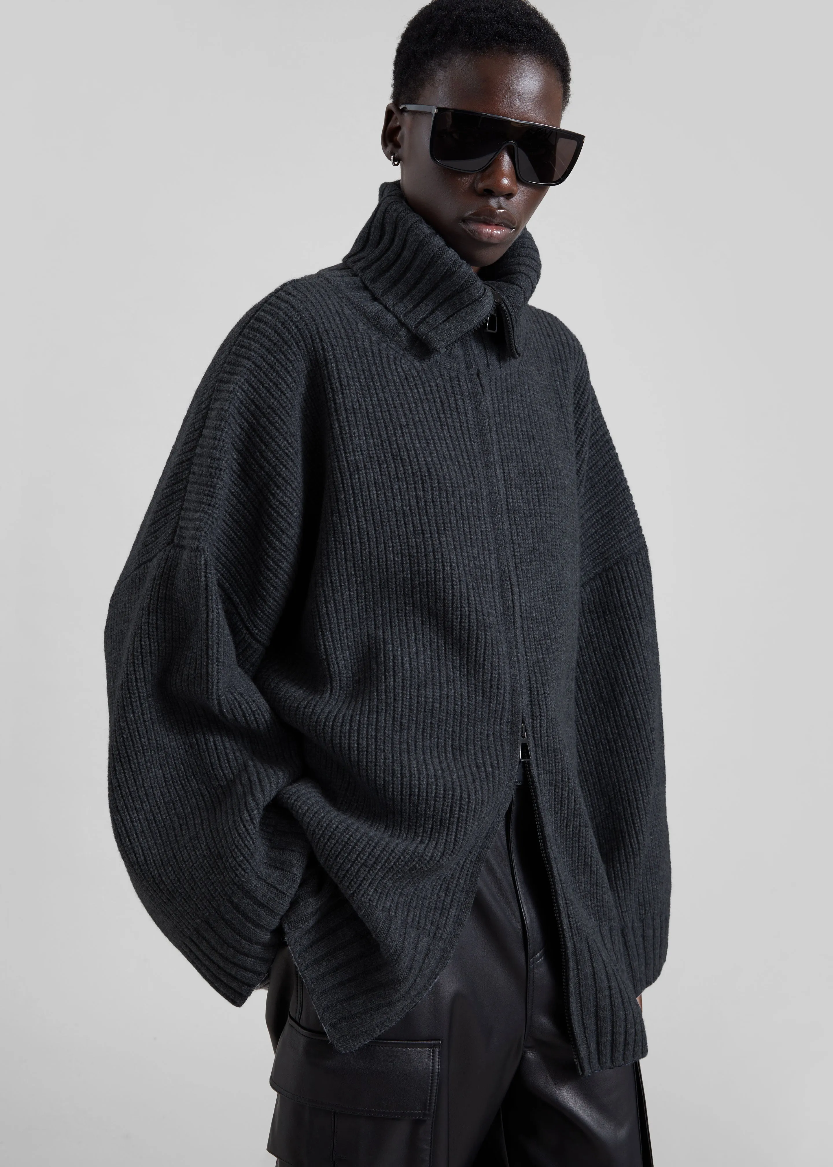 Veda Oversized Zip-Up Cardigan - Charcoal sold by Frankie Shop