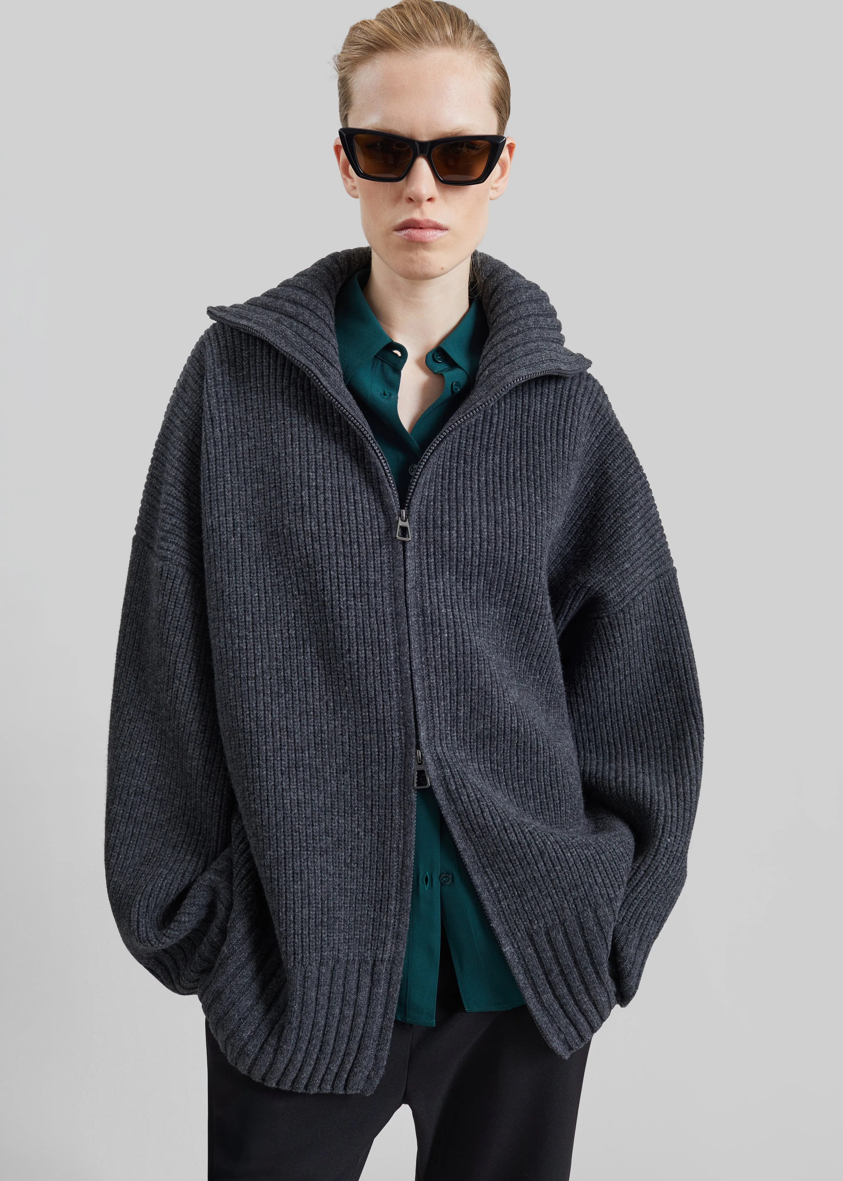 Veda Oversized Zip-Up Cardigan - Charcoal sold by Frankie Shop product image thumbnail 5