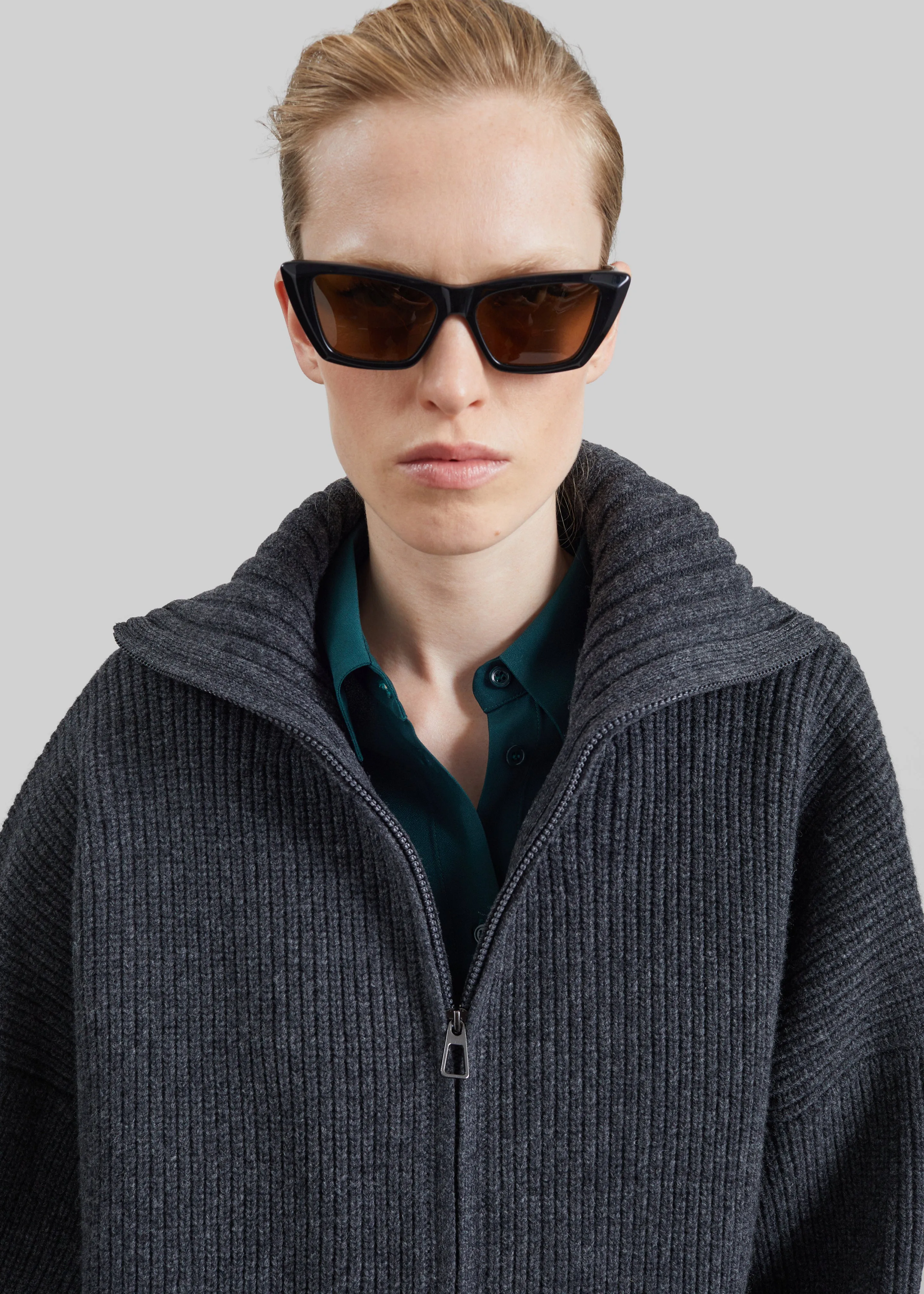 Veda Oversized Zip-Up Cardigan - Charcoal sold by Frankie Shop product image thumbnail 3