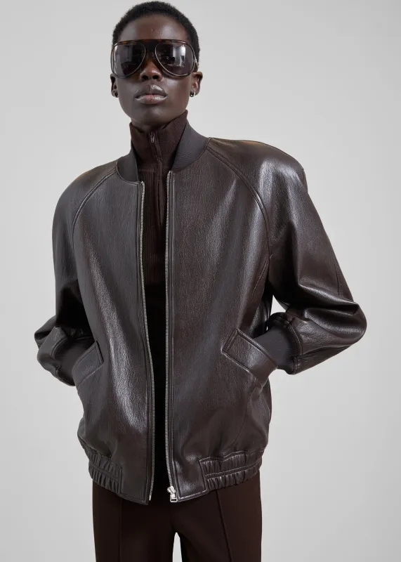 Alena Faux Leather Bomber Jacket - Dark Brown made by Frankie Shop