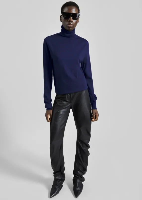 Eve Thin Turtleneck Sweater - Blue made by Frankie Shop