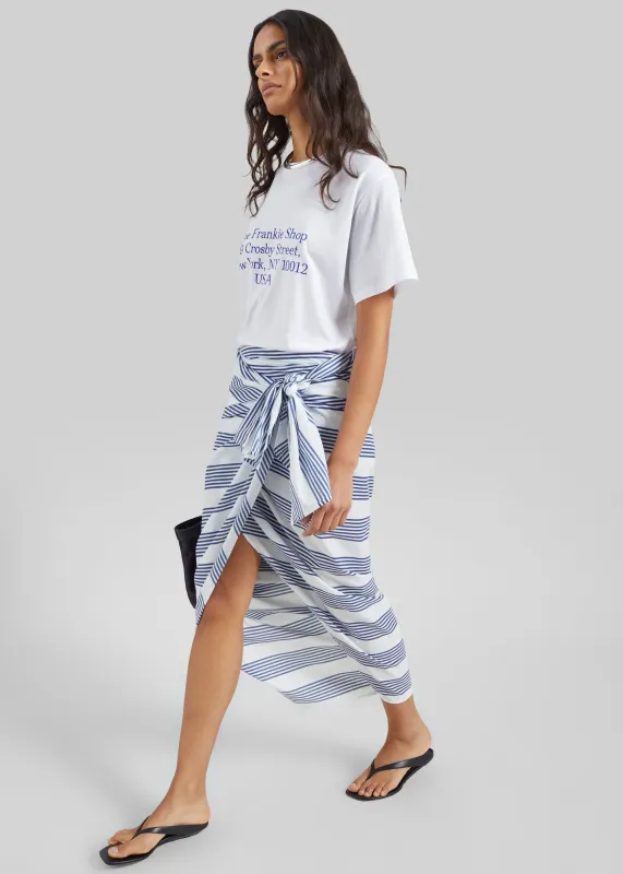 Thira Wrap Skirt - Navy/White Stripe made by Frankie Shop