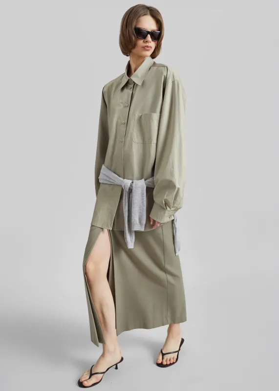 Lisle Front Slit Pencil Skirt - Pale Olive made by Frankie Shop